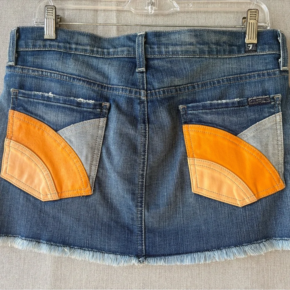 7 For All Mankind Blue jeans micro Mini Skirt with Orange Accents size 29 y2k